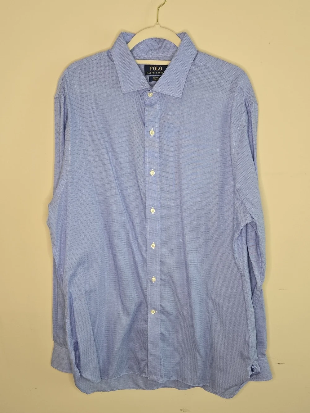 Polo Ralph Lauren Blue Dress Shirt Slim Fit Easy‎ Care Preppy Classic 17.5